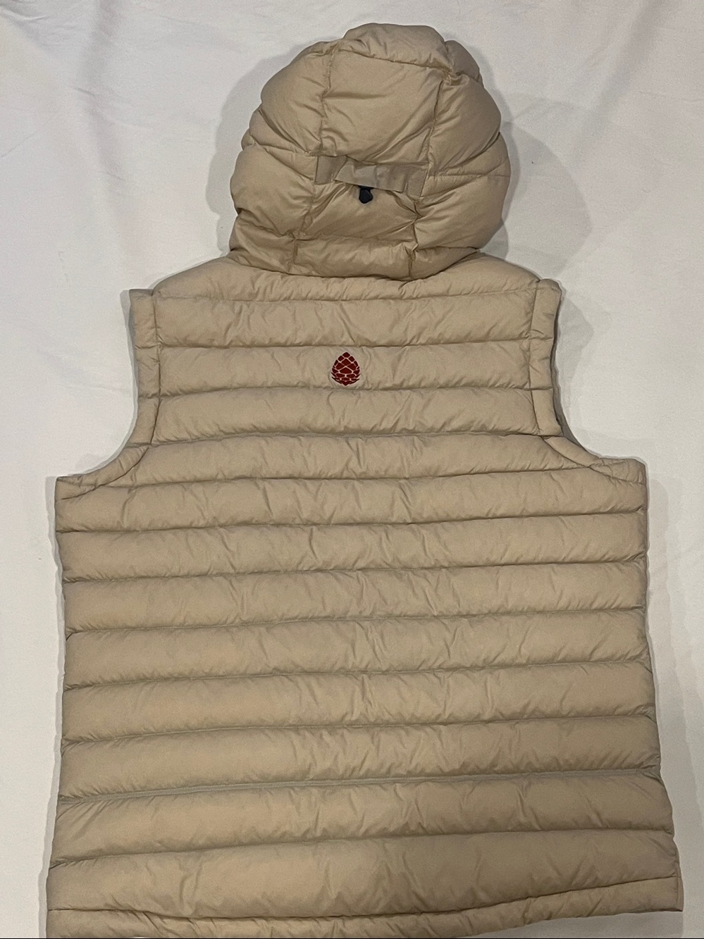 Stio Men's Hooded Packable Goose Down Vest Cream With Blue Lining - Picture 10 of 14